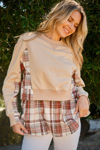 And The Why Full Size Double Layered Plaid Contrast Sweatshirt - 1985 the VAULT Boutique