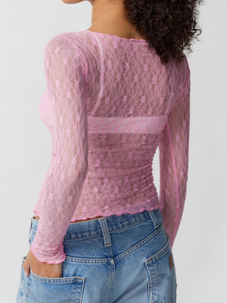 Lace Boat Neck Long Sleeve Blouse - 1985 the VAULT Boutique