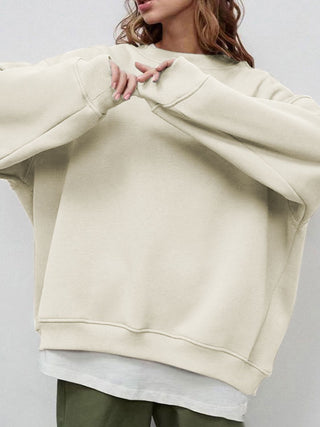 Basic Round Neck Dropped Shoulder Long Sleeve Sweatshirt - 1985 the VAULT Boutique