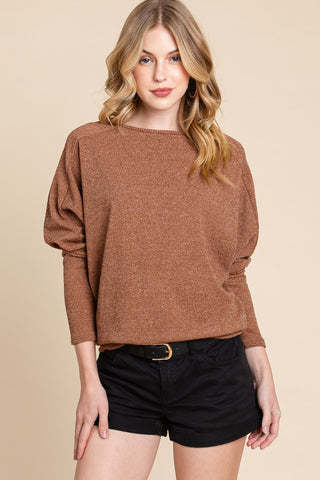 BOMBOM Drop Shoulder Long Sleeve Knit Top - 1985 the VAULT Boutique