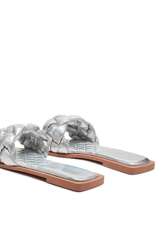 MARCUE PATENT PU QUILTED SLIDES IN WOVEN STRAPS - 1985 the VAULT Boutique