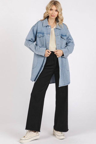 Mittoshop Light Wash Patch Pocket Longline Denim Jacket - 1985 the VAULT Boutique