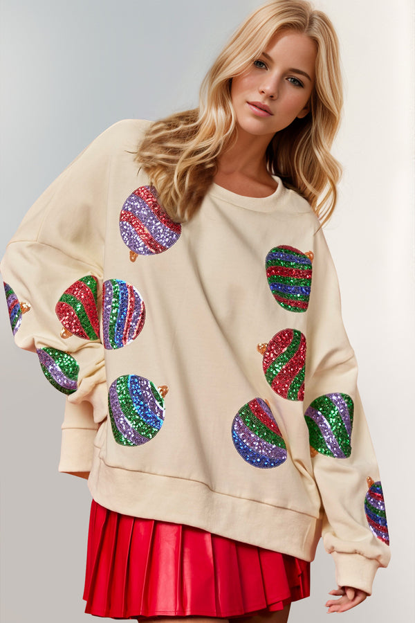 Double Take Christmas Element Sequin Round Neck Long Sleeve Sweatshirt - 1985 the VAULT Boutique