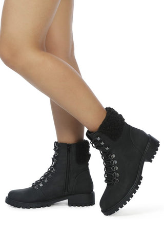 DOLON LACE-UP FUR COLLARED ANKLE BOOT - 1985 the VAULT Boutique