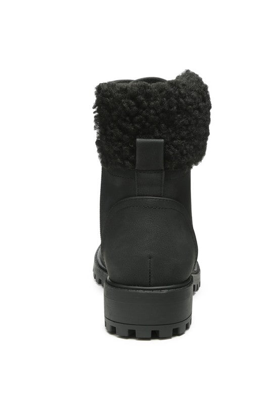 DOLON LACE-UP FUR COLLARED ANKLE BOOT - 1985 the VAULT Boutique