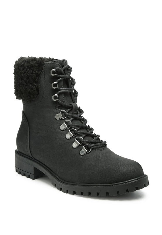 DOLON LACE-UP FUR COLLARED ANKLE BOOT - 1985 the VAULT Boutique