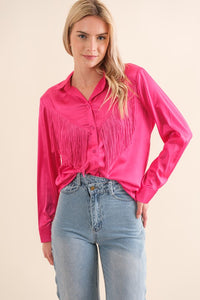 Satin Shirt Blouse with Chevron Fringe - 1985 the VAULT Boutique