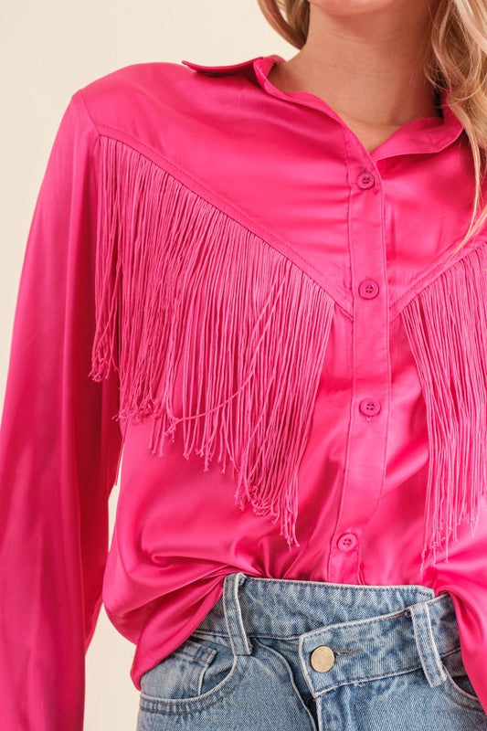 Satin Shirt Blouse with Chevron Fringe - 1985 the VAULT Boutique