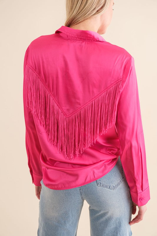 Satin Shirt Blouse with Chevron Fringe - 1985 the VAULT Boutique