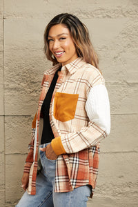 Double Take Plaid Color Block Dropped Shoulder Shacket - 1985 THE VAULT