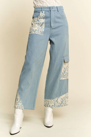 Davi & Dani Lace Applique Wide Leg Jeans - 1985 the VAULT Boutique