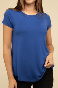 Basic Flowy Round Hem Rayon Short Sleeve Top - 1985 the VAULT Boutique