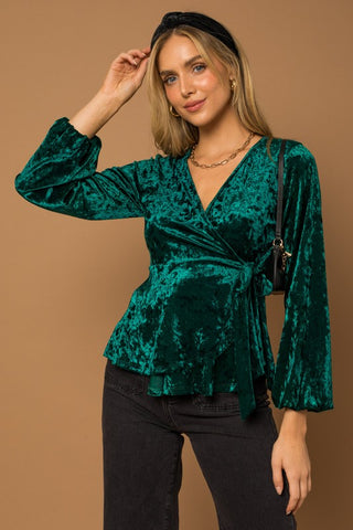 L/S Wrap Waist Tie Velvet Top - 1985 the VAULT Boutique