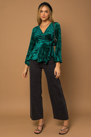 L/S Wrap Waist Tie Velvet Top - 1985 the VAULT Boutique