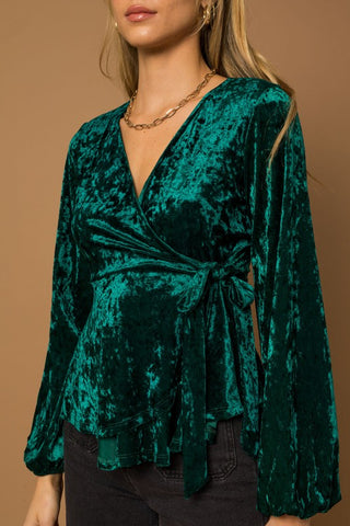 L/S Wrap Waist Tie Velvet Top - 1985 the VAULT Boutique