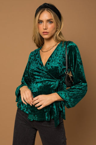 L/S Wrap Waist Tie Velvet Top - 1985 the VAULT Boutique