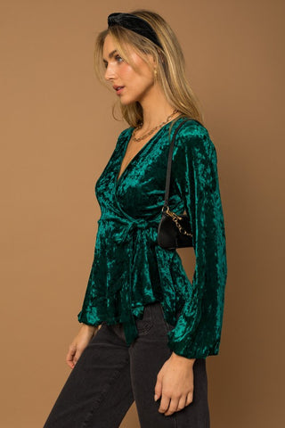 L/S Wrap Waist Tie Velvet Top - 1985 the VAULT Boutique