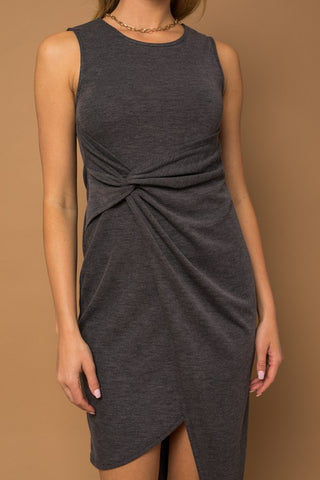 Sleeveless Twist Wrap Rib Midi Dress - 1985 the VAULT Boutique