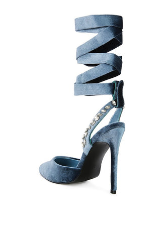 WALLIS Velvet Diamante Tie Up High Heeled Sandals - 1985 the VAULT Boutique