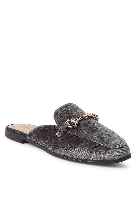 Velvet Buckled Flat Mules - 1985 the VAULT Boutique