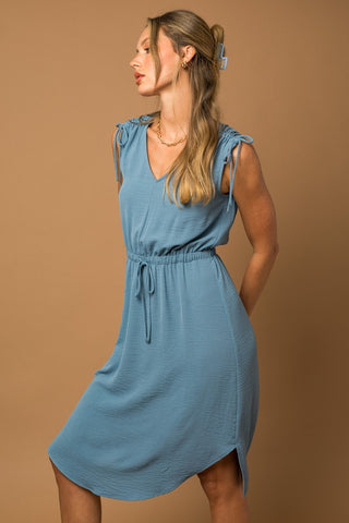 Sleeveless V-neck Shoulder Ruching Mini Dress - 1985 the VAULT Boutique