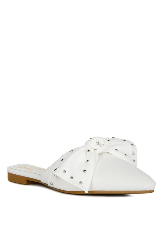 Makeover Studded Bow Flat Mules - 1985 the VAULT Boutique