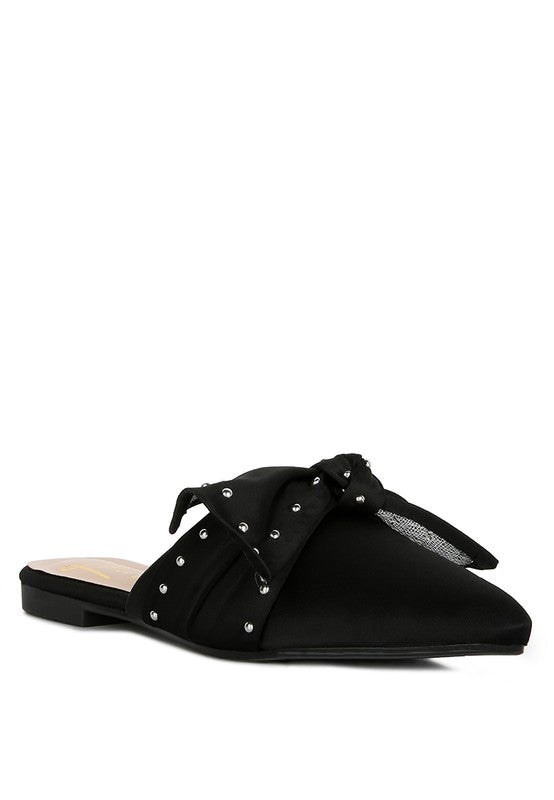 Makeover Studded Bow Flat Mules - 1985 the VAULT Boutique