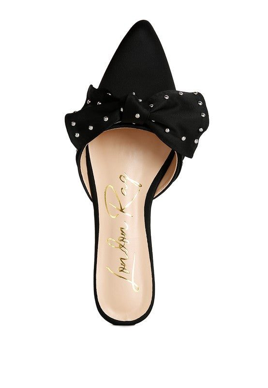 Makeover Studded Bow Flat Mules - 1985 the VAULT Boutique