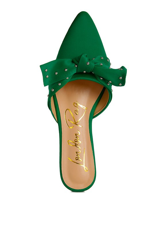 Makeover Studded Bow Flat Mules - 1985 the VAULT Boutique