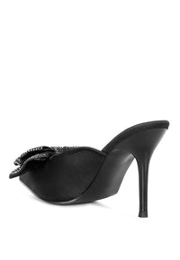 ELISDA Black Diamante Bow Heeled Mules - 1985 the VAULT Boutique