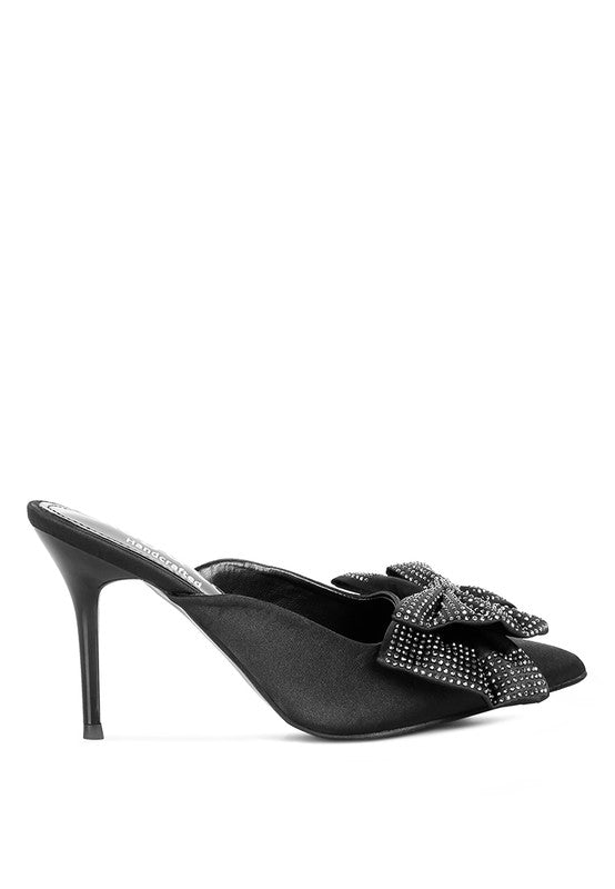 ELISDA Black Diamante Bow Heeled Mules - 1985 the VAULT Boutique