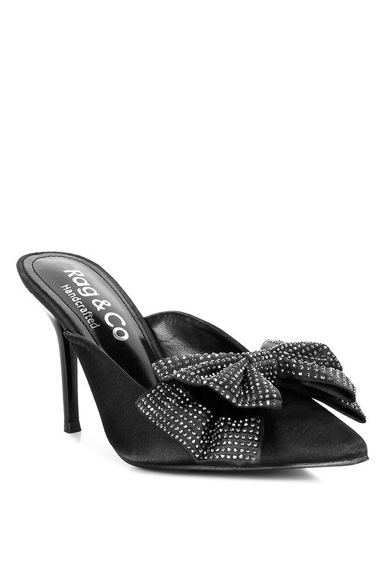 ELISDA Black Diamante Bow Heeled Mules - 1985 the VAULT Boutique