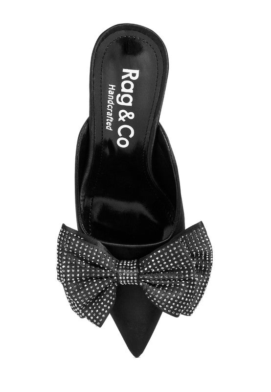 ELISDA Black Diamante Bow Heeled Mules - 1985 the VAULT Boutique