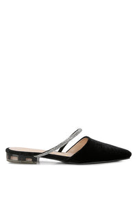 Turnon Velvet Diamante Detail Flat Mules - 1985 the VAULT Boutique