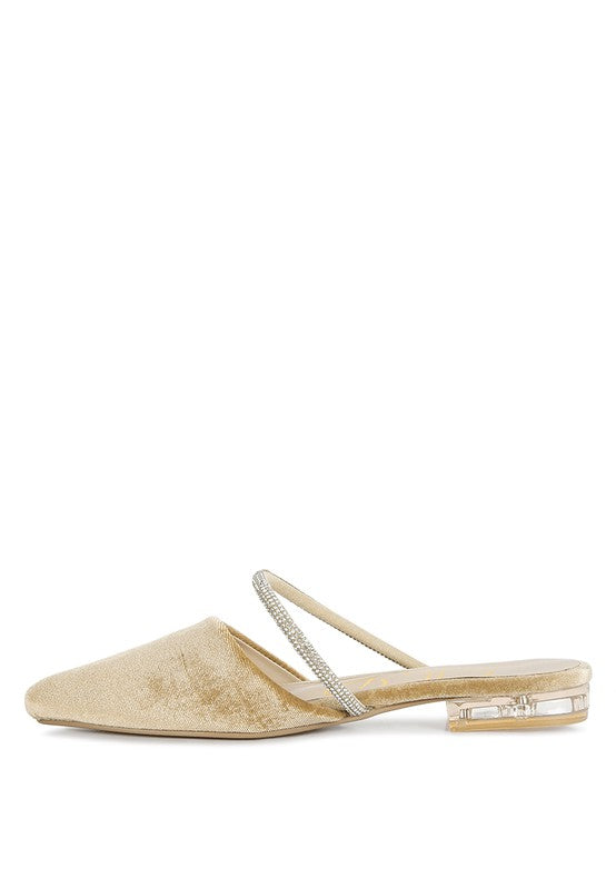 Turnon Velvet Diamante Detail Flat Mules - 1985 the VAULT Boutique