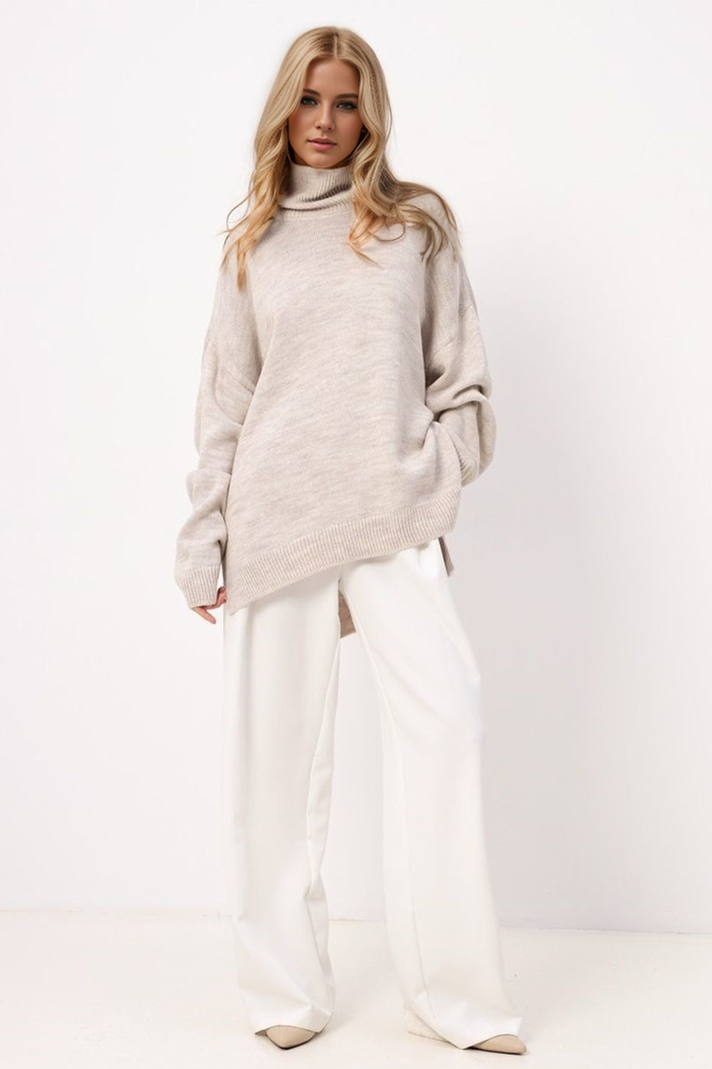 Basic Bae Side Slit Turtleneck Long Sleeve Sweater - 1985 the VAULT Boutique