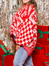 Candy Cane Contrast Round Neck Sweater