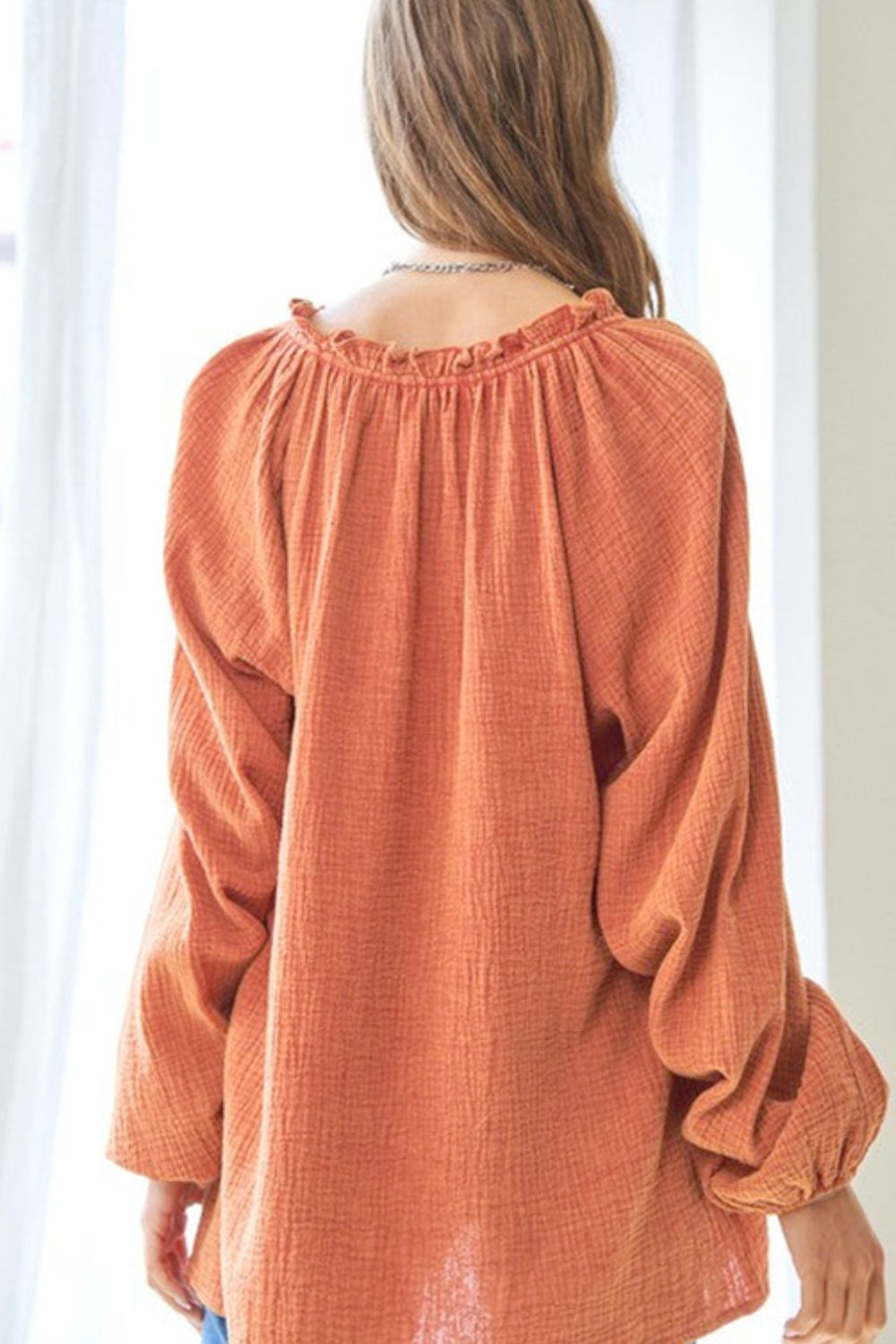 Frill V-Neck Balloon Sleeve Blouse - 1985 the VAULT Boutique