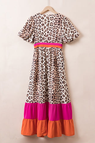 Full Size Leopard V-Neck Half Sleeve Maxi Dress - 1985 the VAULT Boutique