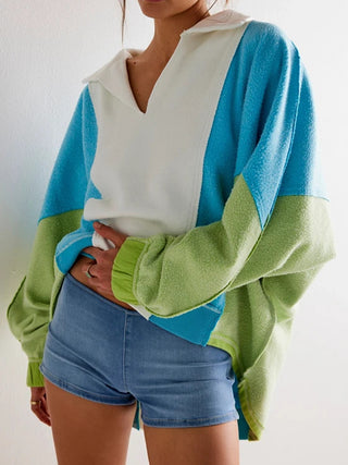 High-Low Exposed Seam Contrast Long Sleeve Sweatshirt - 1985 the VAULT Boutique