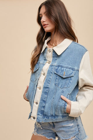 Annie Wear Collared Neck Double Placket Denim Jacket - 1985 the VAULT Boutique