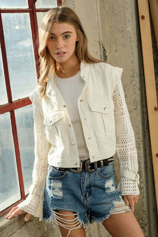 Twill Crop Crochet SLV Jacket - 1985 the VAULT Boutique