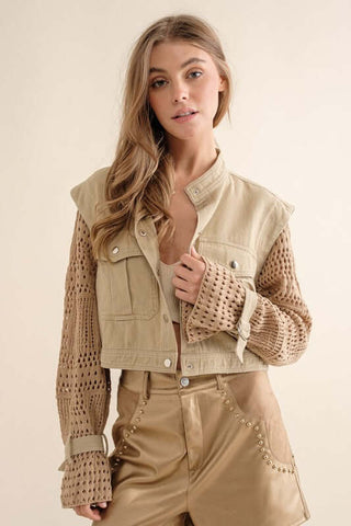 Twill Crop Crochet SLV Jacket - 1985 the VAULT Boutique