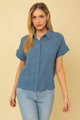 Short Sleeve Button Down Blouse - 1985 the VAULT Boutique