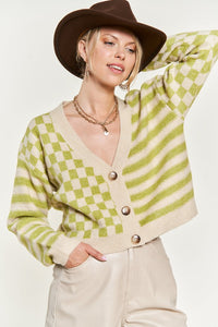 Contrast pattern sweater cardigan - 1985 the VAULT Boutique