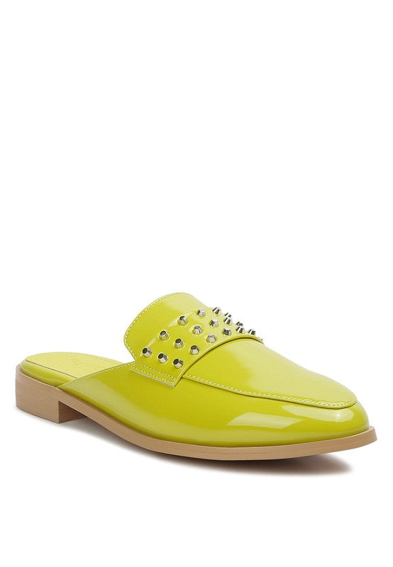 YASHTA Patent Studded Flat Mules - 1985 the VAULT Boutique