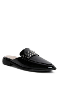 YASHTA Patent Studded Flat Mules - 1985 the VAULT Boutique