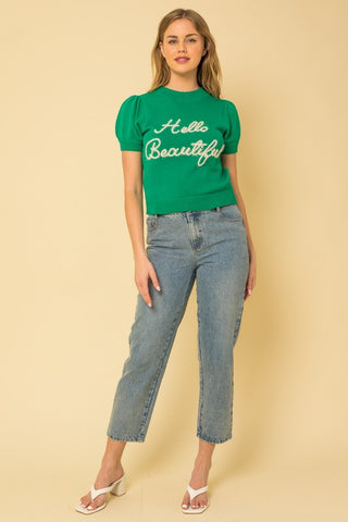 Hello Beautiful Short Sleeve Sweater Top - 1985 the VAULT Boutique