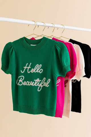 Hello Beautiful Short Sleeve Sweater Top - 1985 the VAULT Boutique