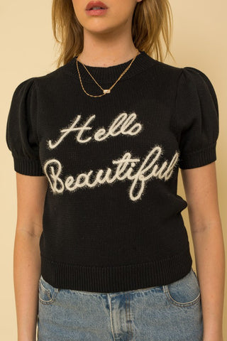 Hello Beautiful Short Sleeve Sweater Top - 1985 the VAULT Boutique